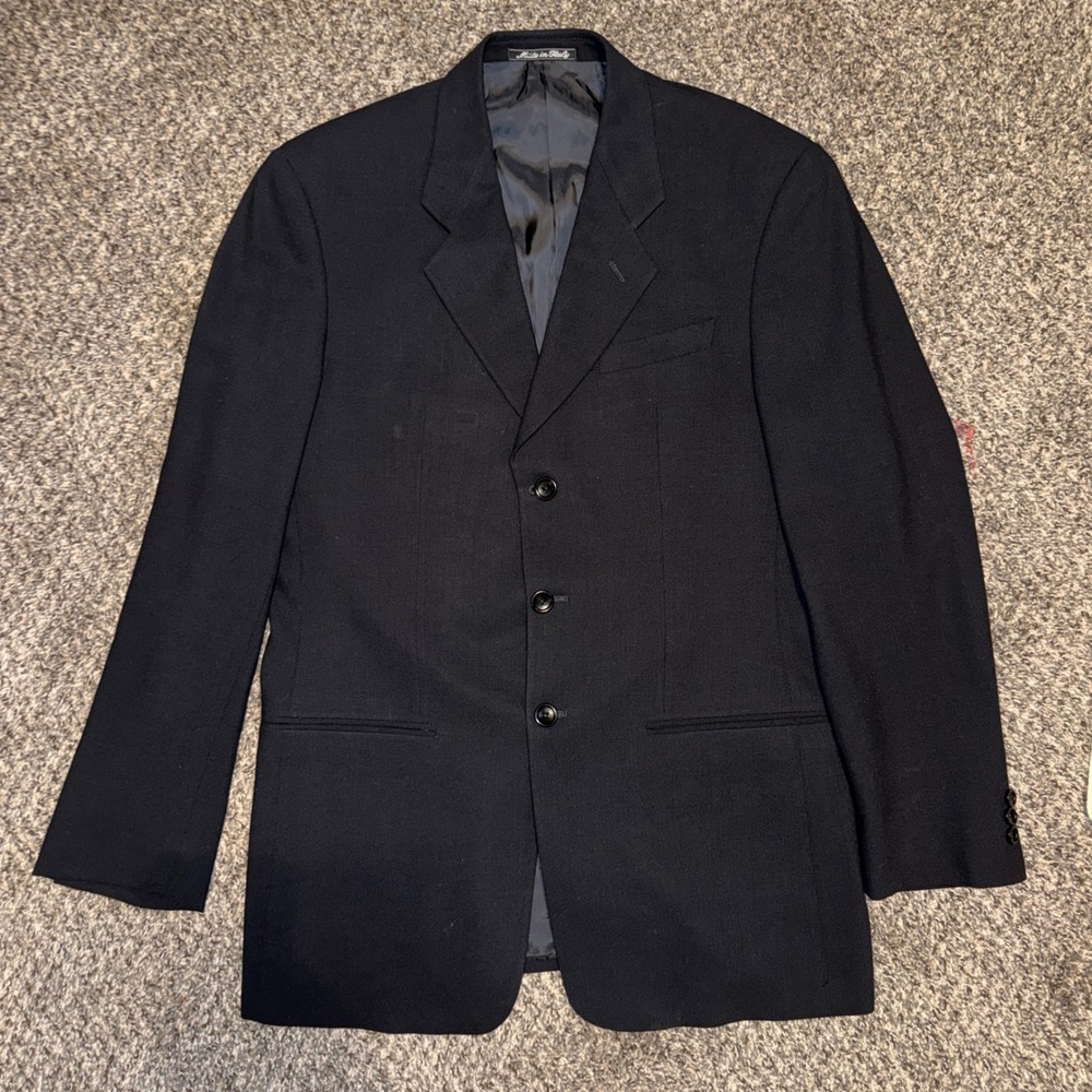 Armani Collezioni Vintage Wool Blazer 38R Drop 7 Made in Italy Navy Black Mens